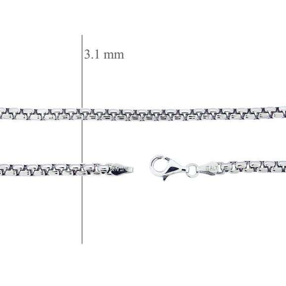 925 Sterling Silver Round Box Chain Necklace Made In Italy 3.1 mm - Picture 3 of 3
